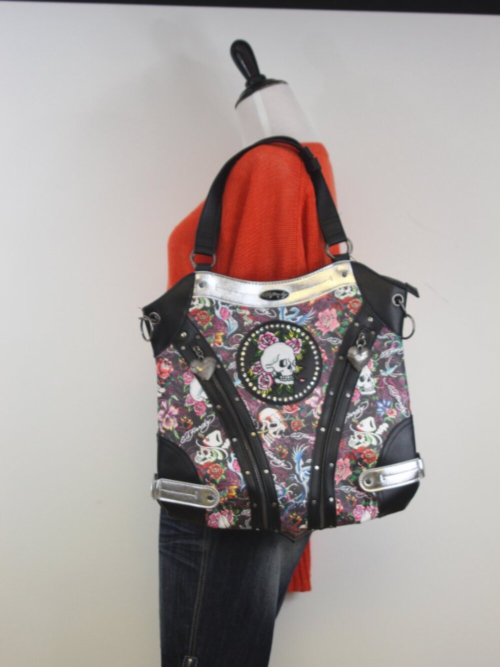 NWT Ed Hardy Skull Rose Tattoo Tote Bag Y2K Goth Punk Crossbody Shoulder Bag